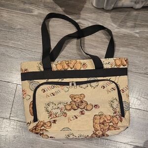 Vtg. Bovano U.S.A. Tapestry Teddy Bear Patterned Tote Bag